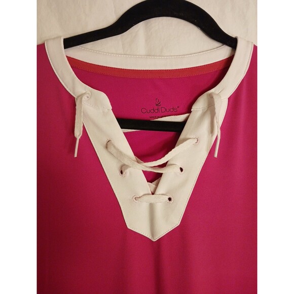 Cuddl Duds Pink Nitegown Oversized T-shirt XS Front Lace-up Detail Pockets - Picture 9 of 16